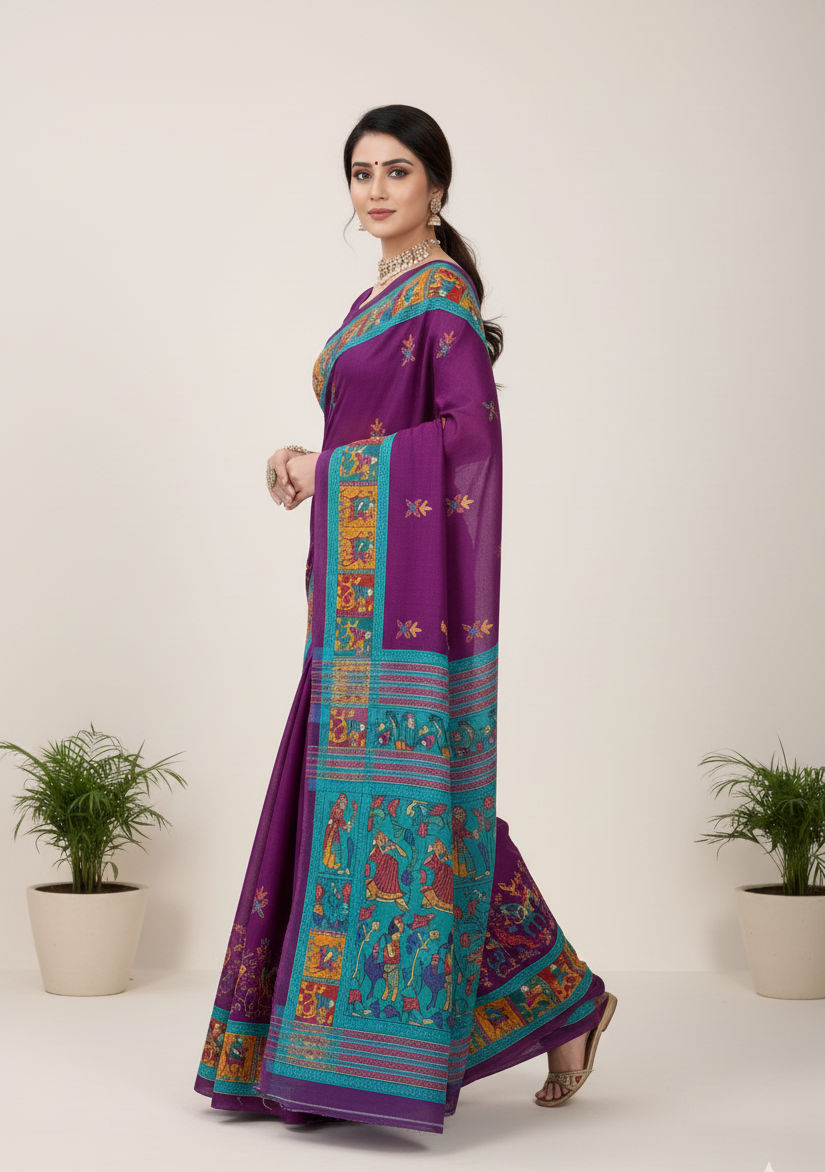 Hi Demand 7 Cotton Printed Saree Purple