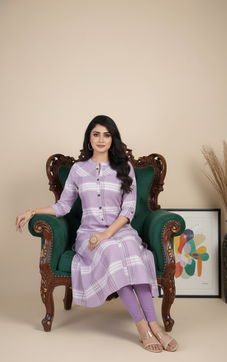 Eva Cotton Printed Long Kurti Purple