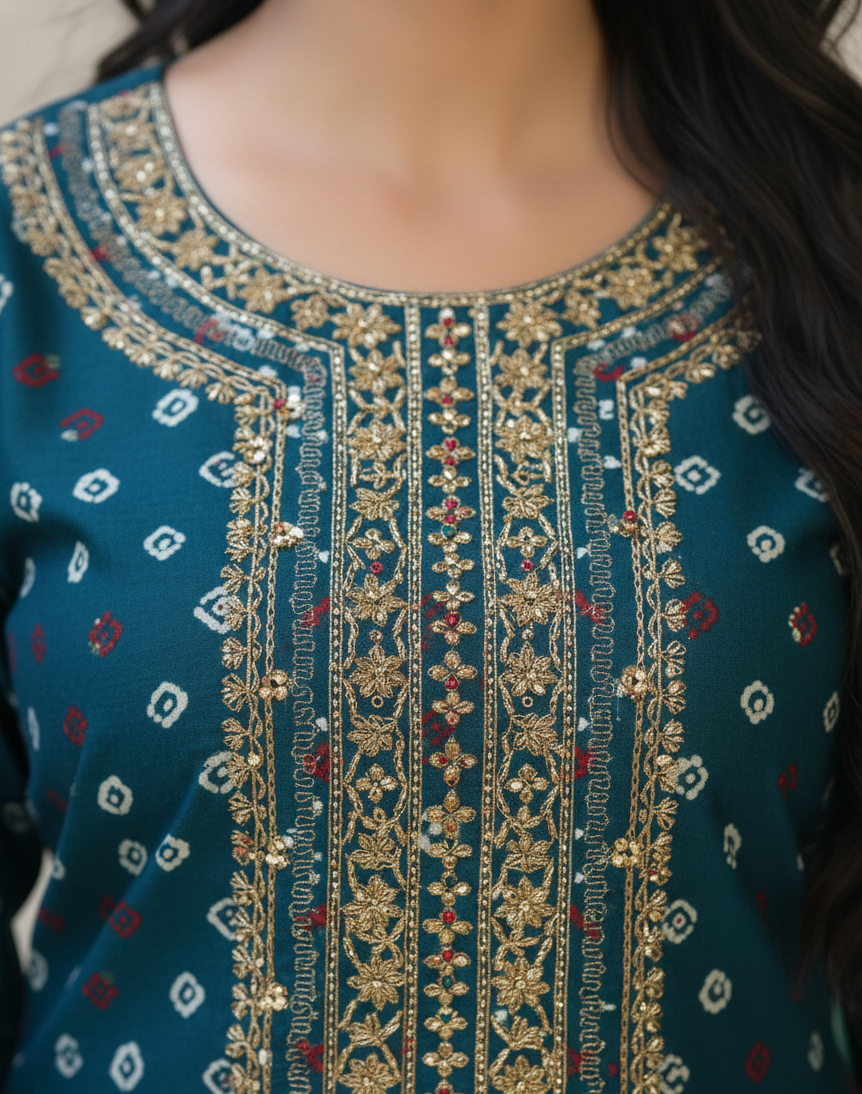 Rang Cotton Embroidered Kurti Set 1006