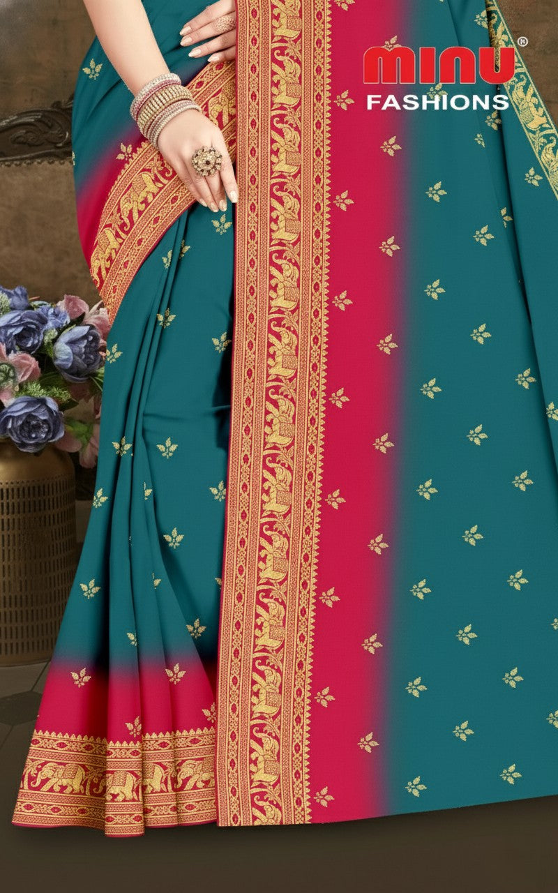 Moti Chur Cotton Embroidered Saree With BP 215520