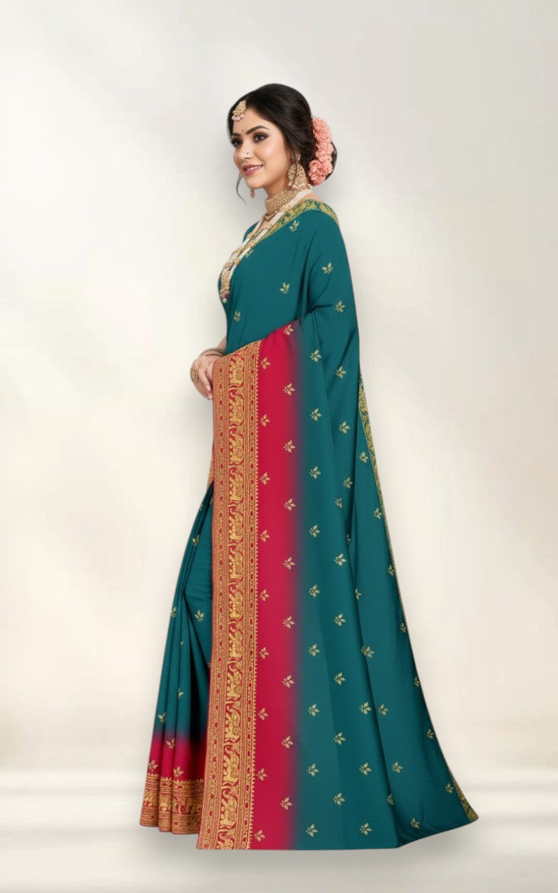 Moti Chur Cotton Embroidered Saree With BP 215520