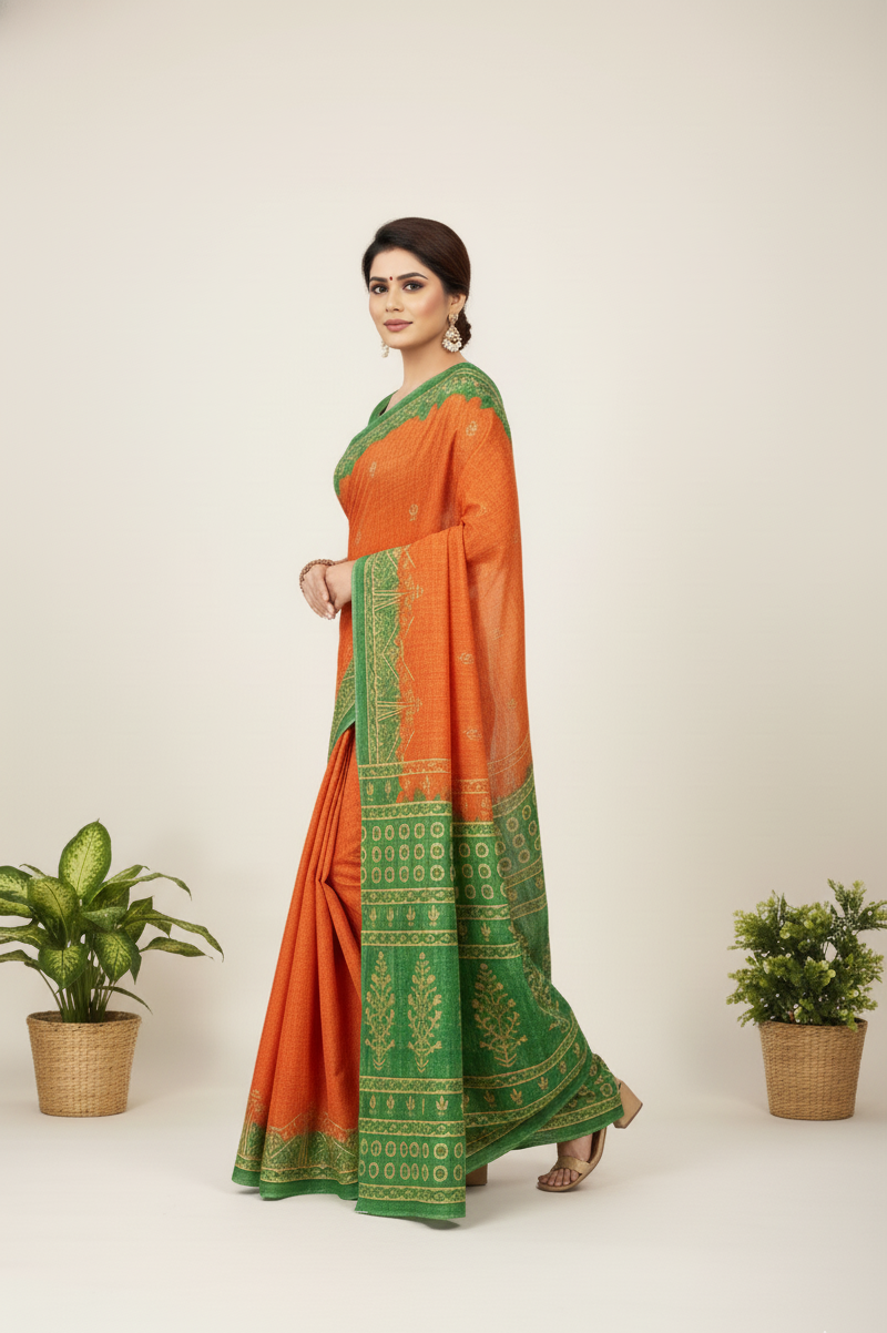 Prativa Batik Cotton Printed Saree Orange