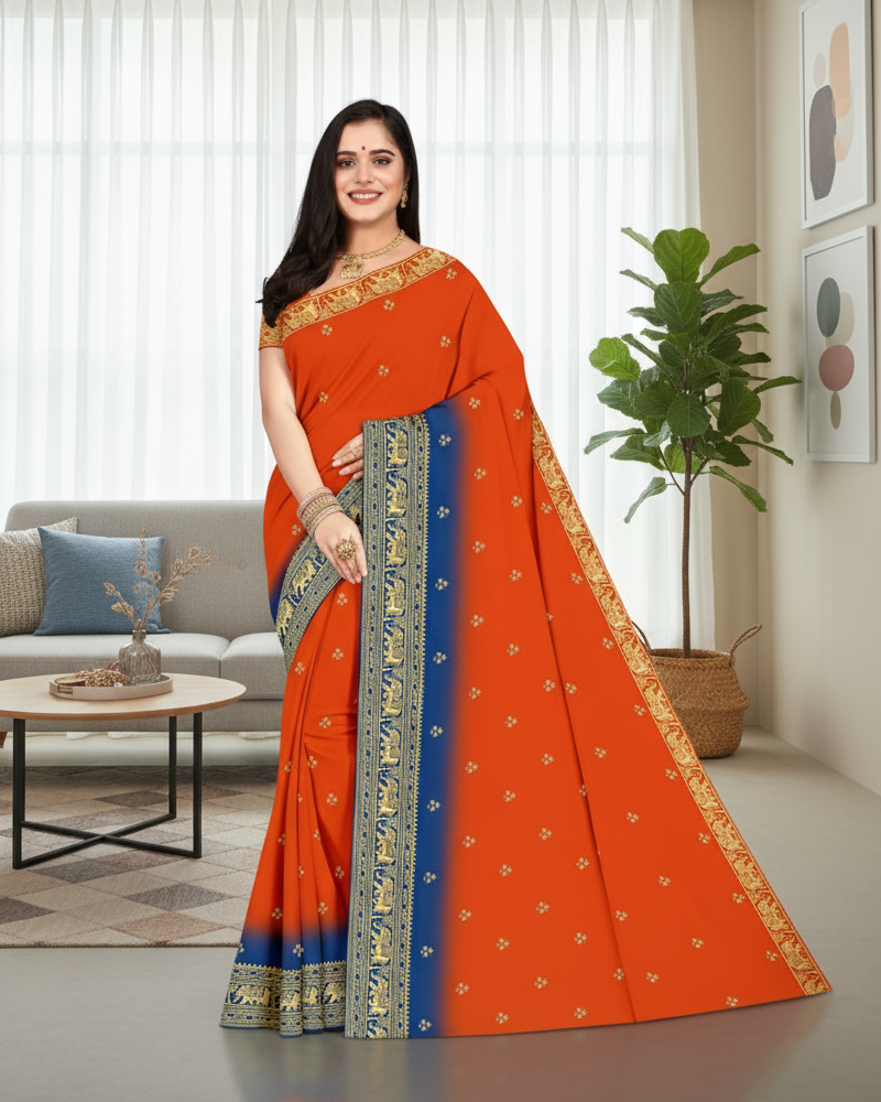 Moti Chur Cotton Embroidered Saree With BP 215515