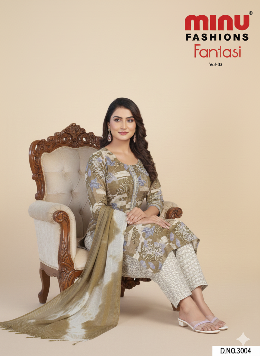 Fantasi 3 Cotton Printed Stitched Salwar Suit XXL 3004