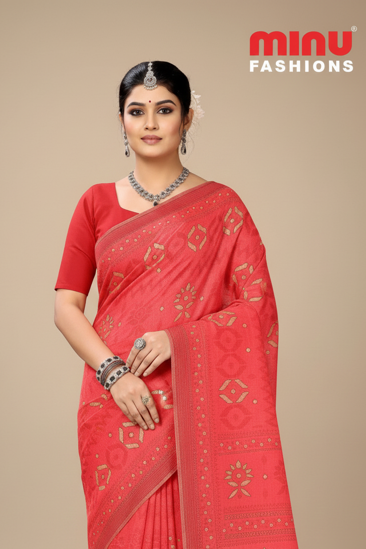 Daisy 2 Cotton Printed Saree Peach 3152