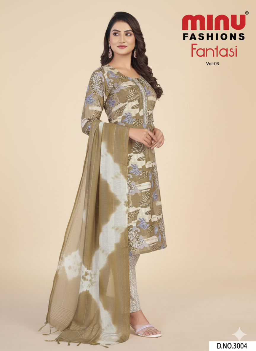 Fantasi 3 Cotton Printed Stitched Salwar Suit XXL 3004