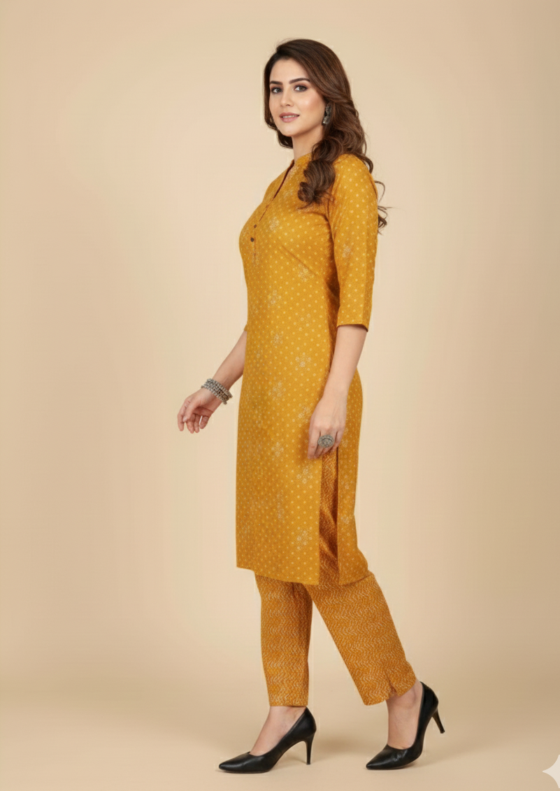 Kangana Combo Cotton Printed Kurti Set Yellow