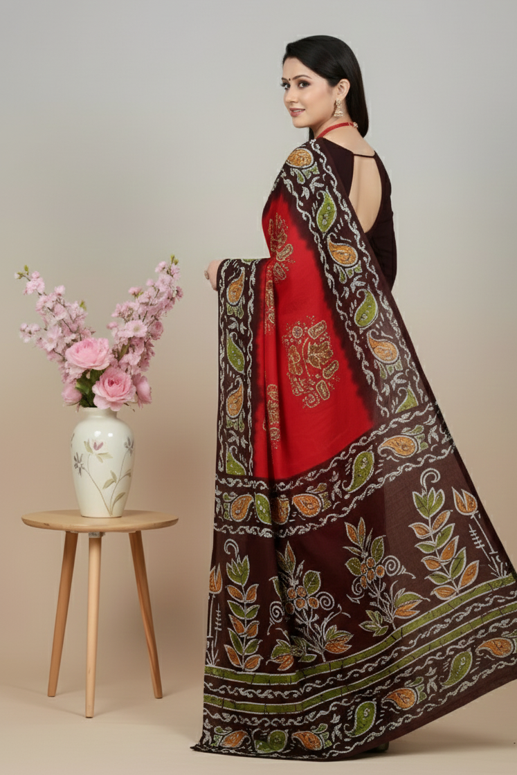 Kacha Badam Batik Cotton Printed Saree 3804