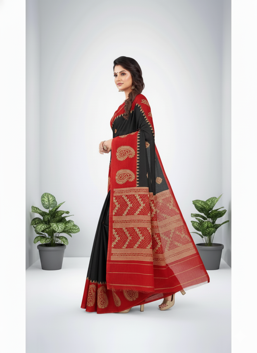 Kismish Cotton Printed Saree Black