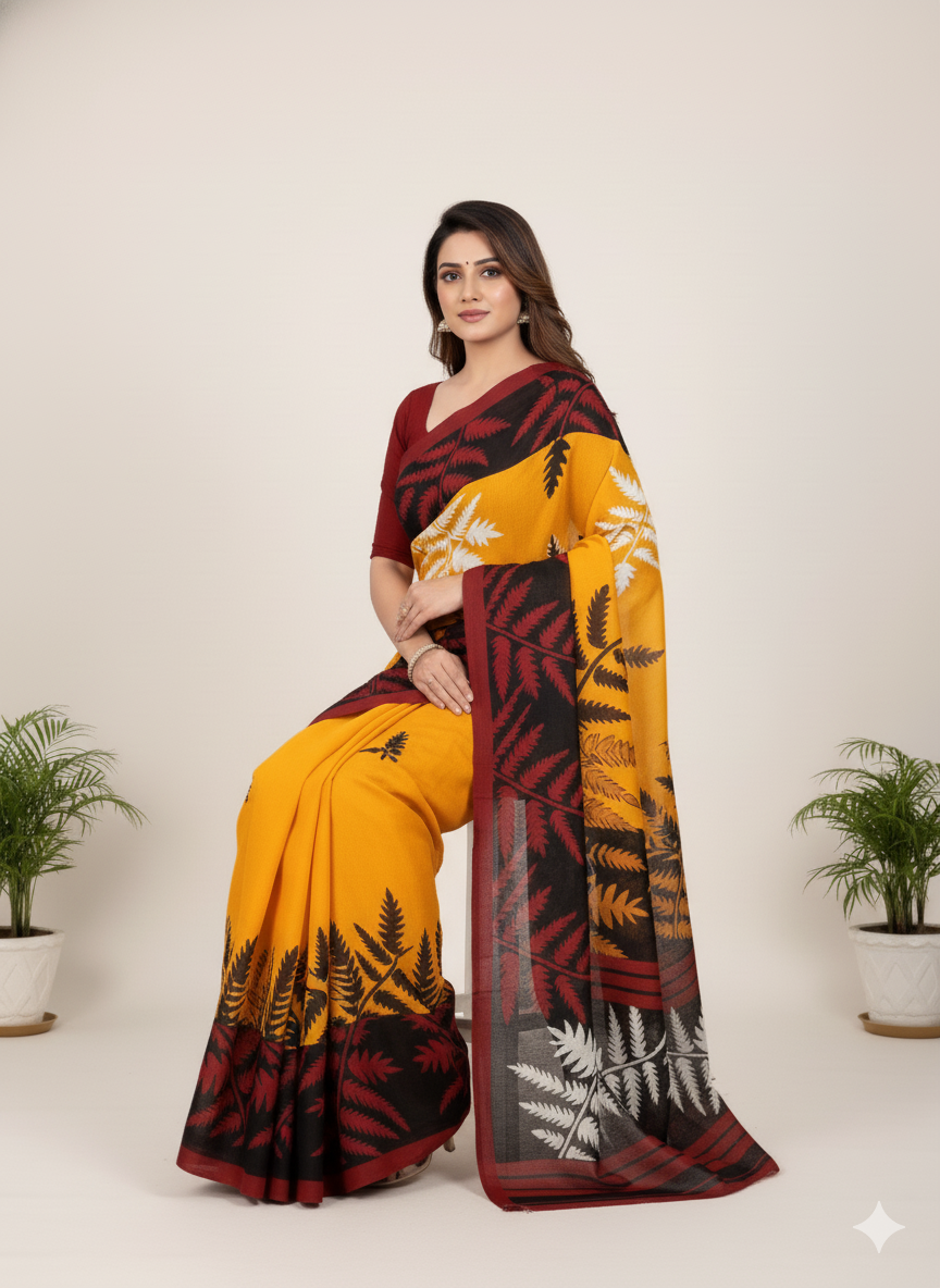 Sonar Bangla 31 Cotton Printed Saree Deep Yellow