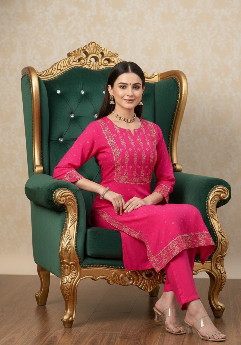 Pratishtha Cotton Printed Kurti Set Pink