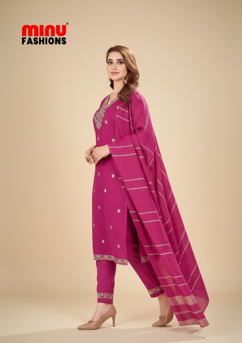 Abhilasha Cotton Printed Stitched Salwar Suit Purple