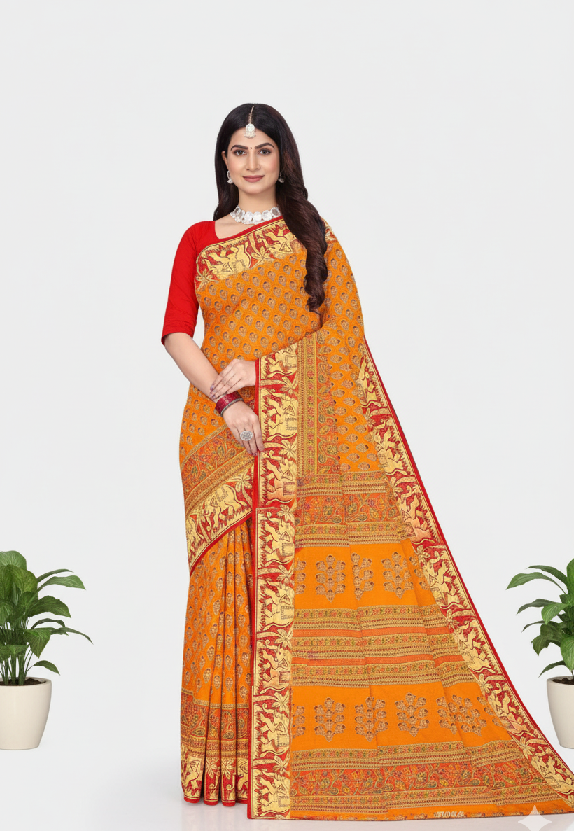 Vadhushree 1 Cotton Printed Saree Orange