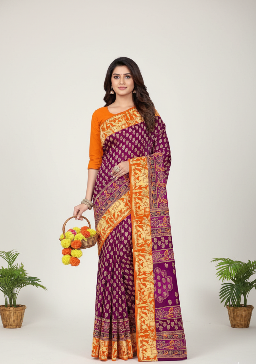 Vadhushree 1 Cotton Printed Saree Magenta