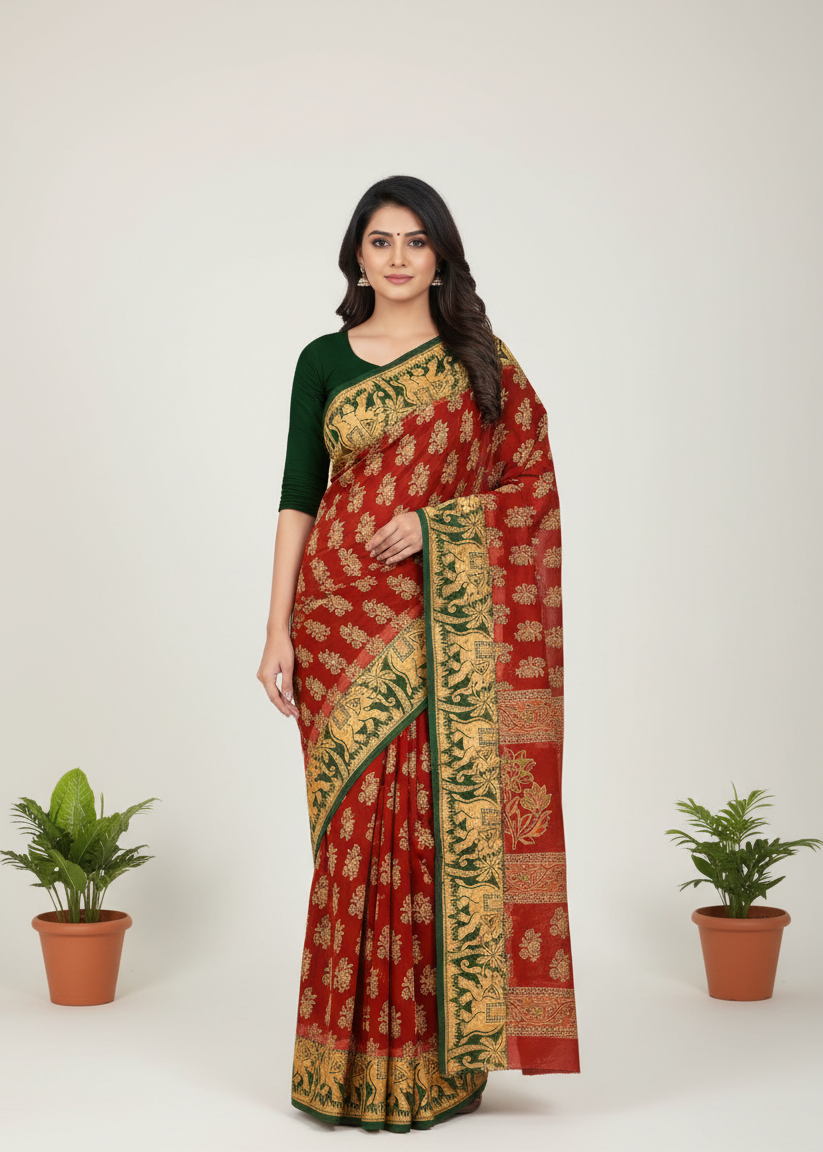 Vadhushree 1 Cotton Printed Saree Maroon