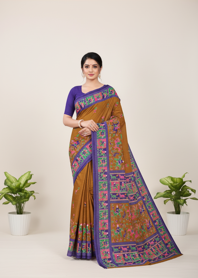 Hi Demand 7 Cotton Printed Saree Beige