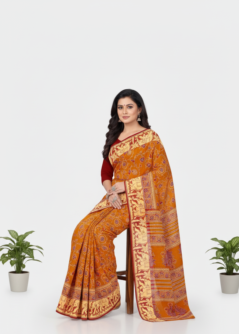 Vadhushree 1 Cotton Printed Saree Mustard