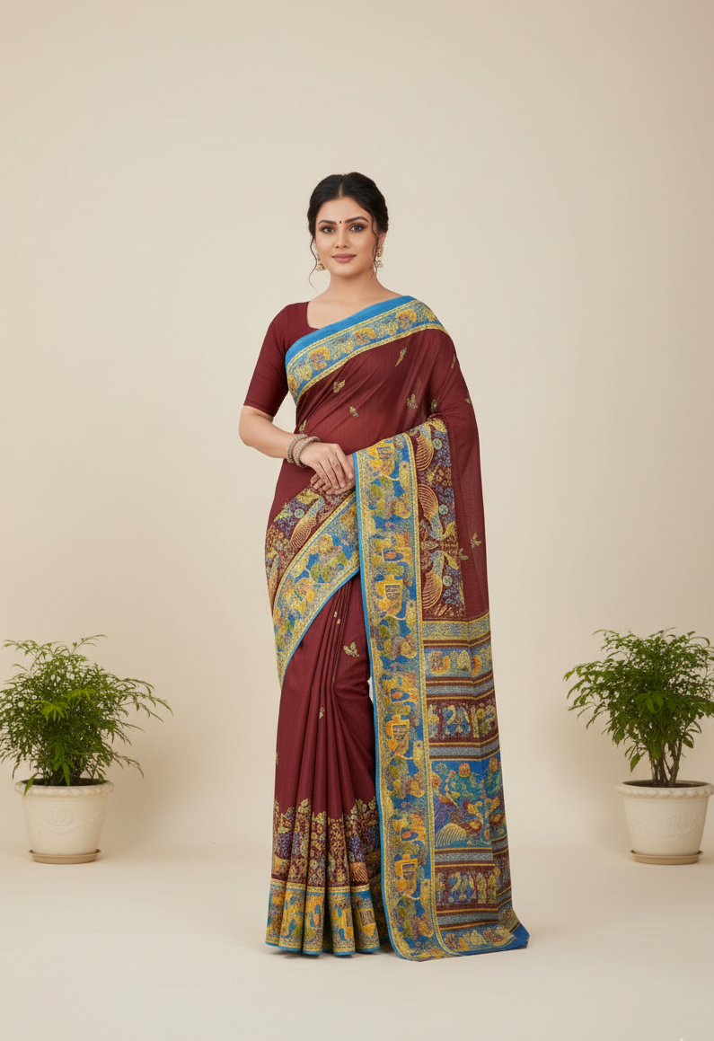 Hi Demand 6 Cotton Printed Saree Maroon 3950
