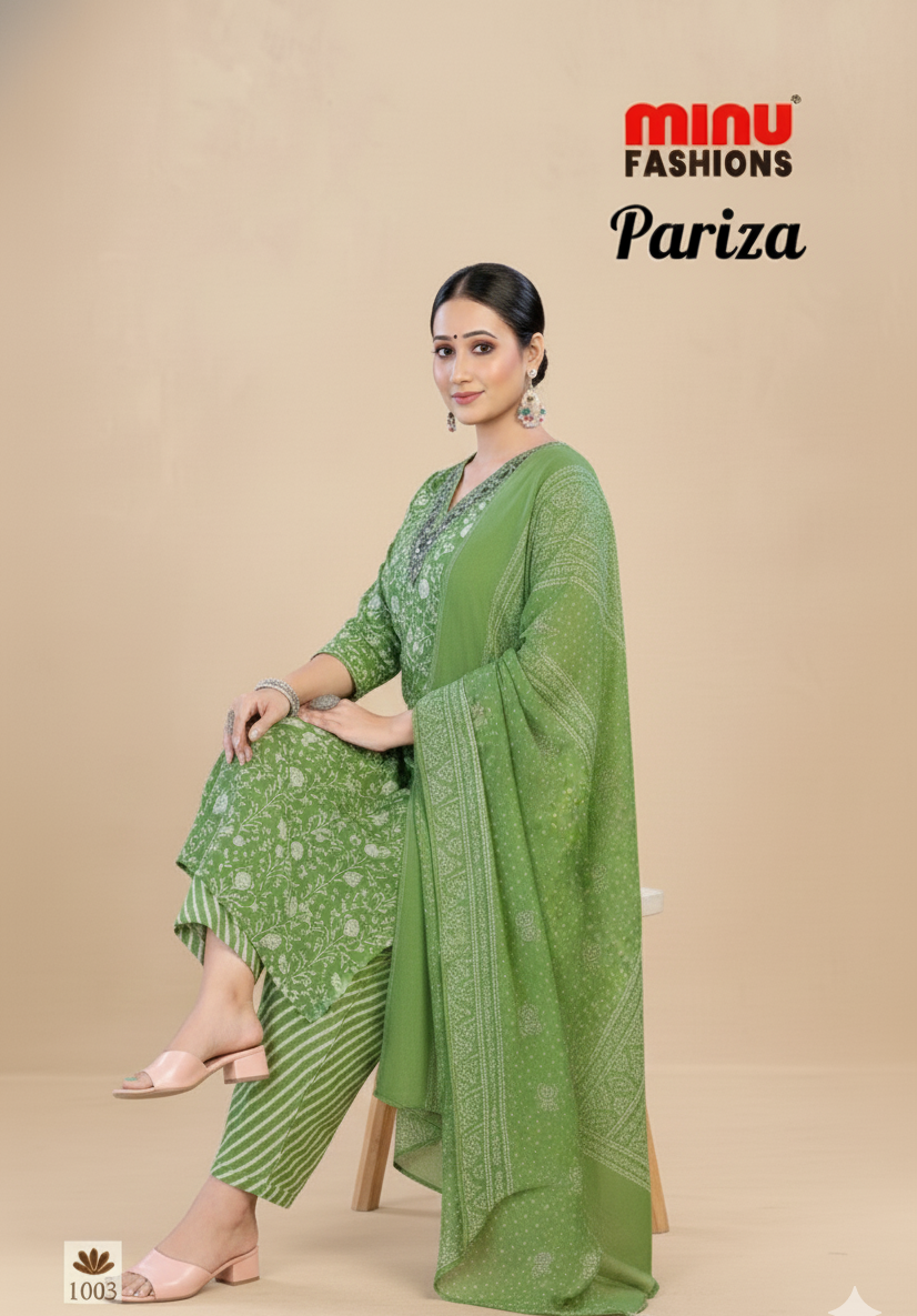 Pariza Cotton Printed Stitched Salwar Suit Green 1003