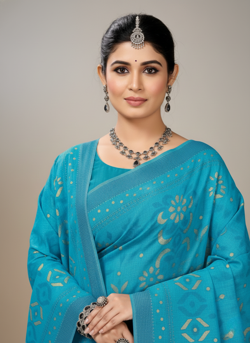 Daisy 2 Cotton Printed Saree Blue 3152