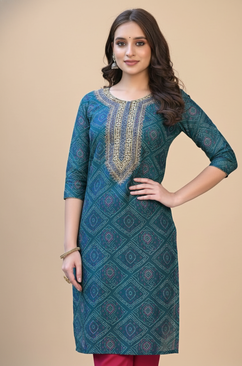 Rang Cotton Embroidered Kurti Set 1001