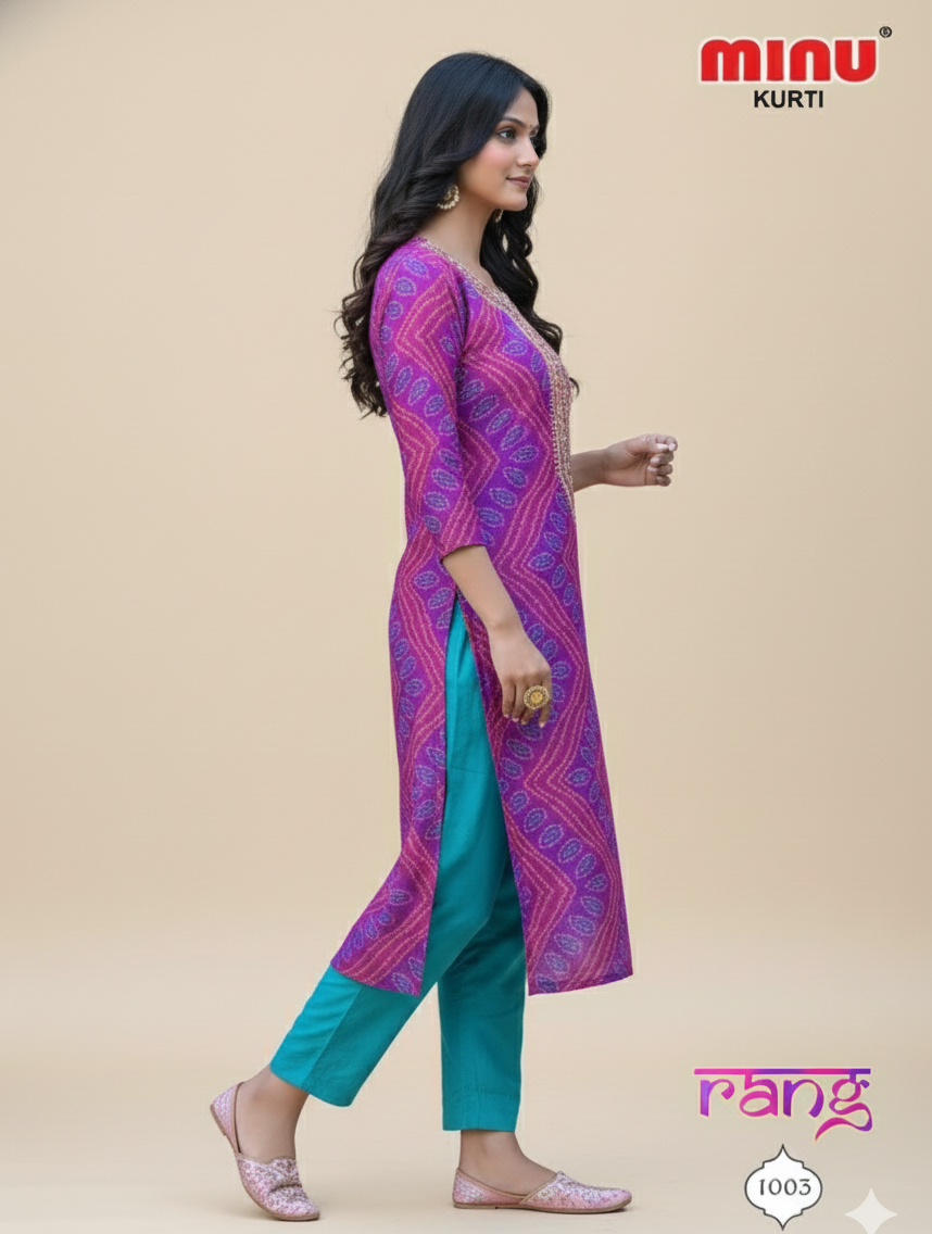 Rang Cotton Embroidered Kurti Set 1003