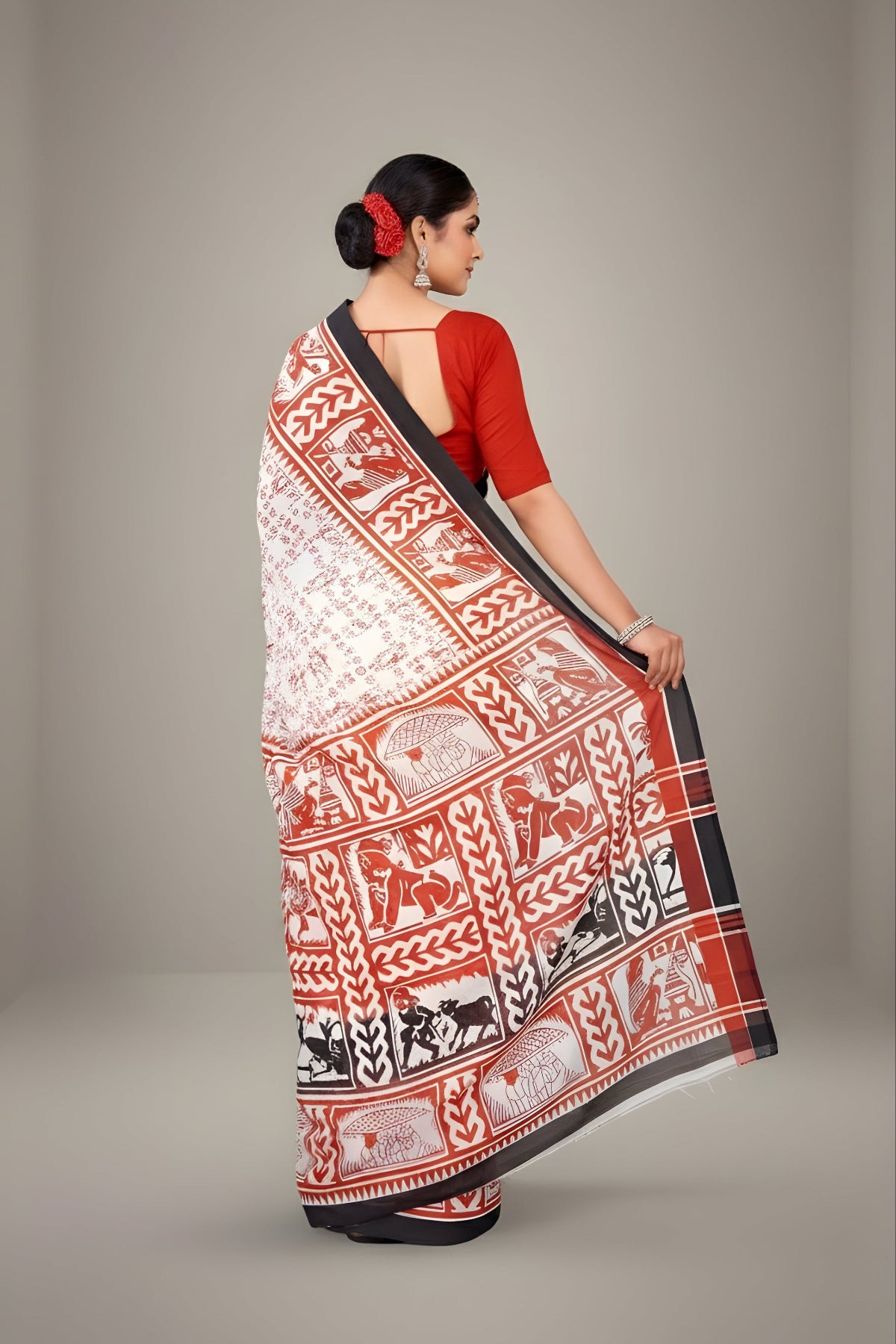 Srimoyee Cotton Printed Saree White