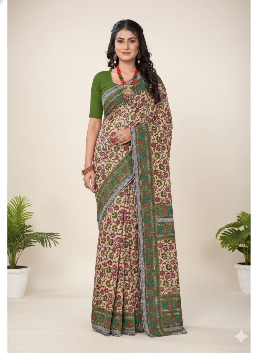 Minu Kalamkari Premium Cotton Printed Saree B3