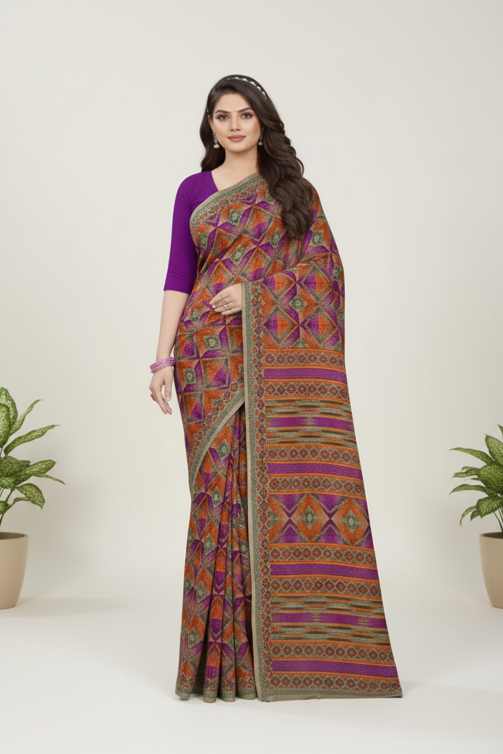 Kasturi Cotton Printed Saree Purple