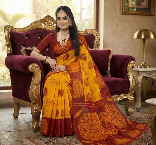 Monica Yellow & Red Traditional Saree