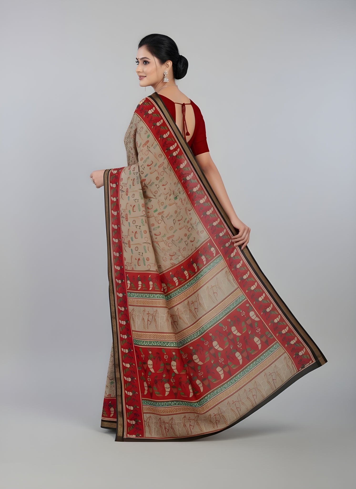 Kanishka Script Muslin Cotton Printed Saree Grey & Maroon