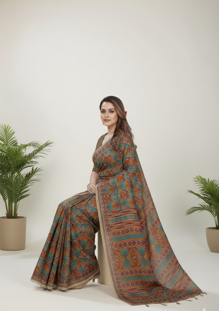 Kasturi Cotton Printed Saree Green