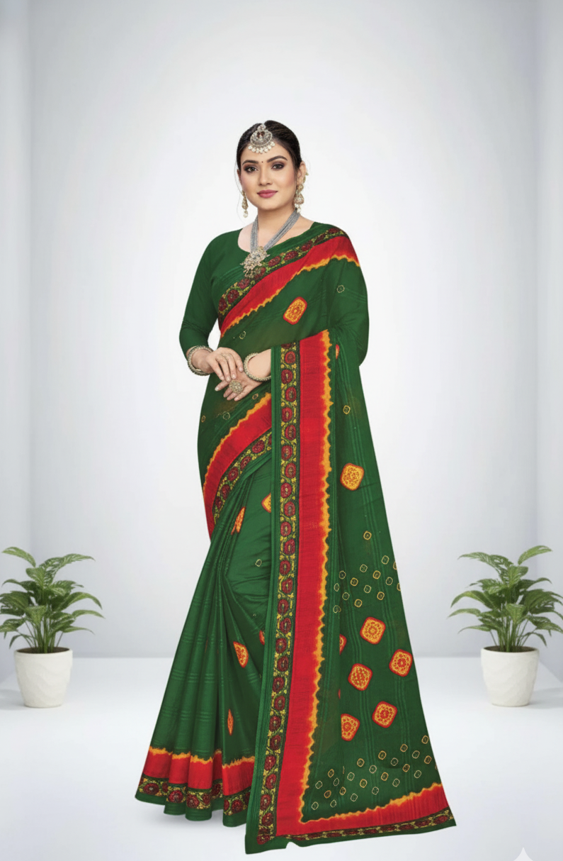 Green Valley Cotton Printed Saree 205