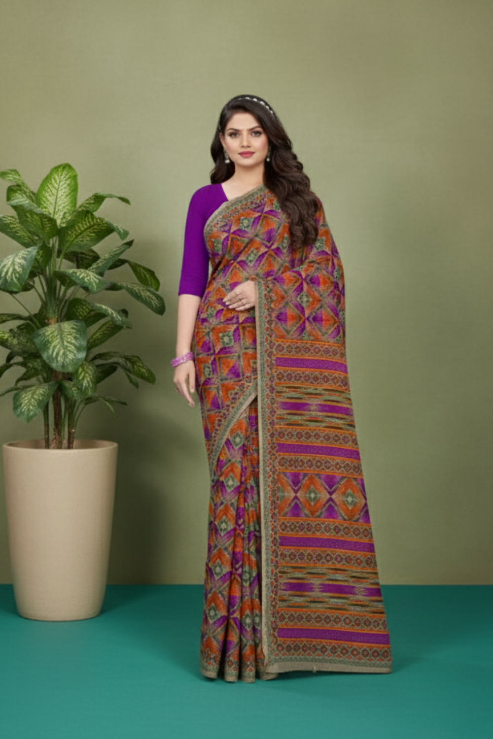 Kasturi Cotton Printed Saree Purple