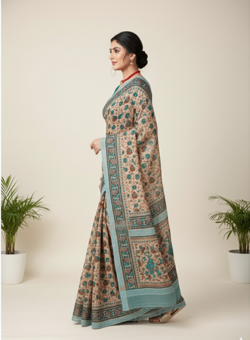 Minu Kalamkari Premium Cotton Printed Saree B2