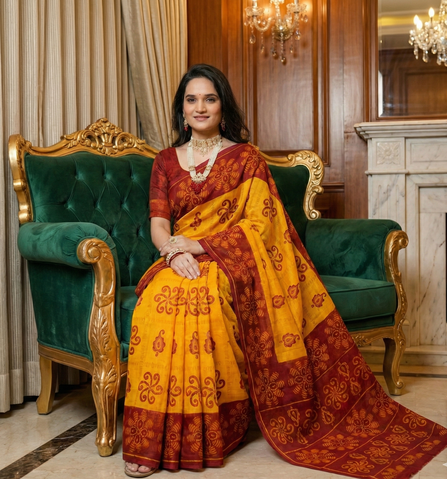 Monica Yellow & Red Saree Traditional Saree