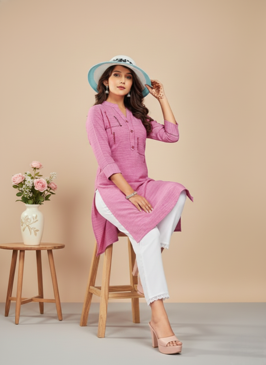 Cranberry Cotton Kurti 1004