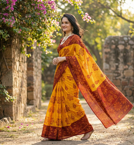 Monica Yellow & Red Saree Traditional Saree