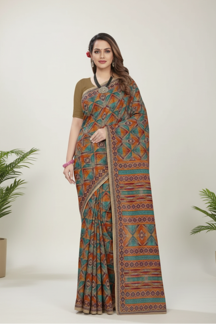 Kasturi Cotton Printed Saree Green
