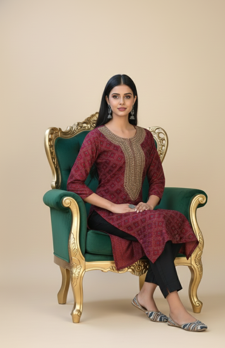 Rang Cotton Embroidered Kurti Set 1002