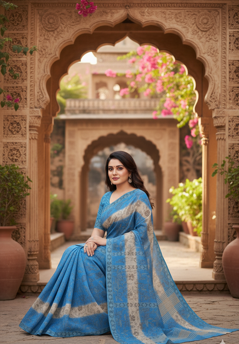 Kesariya 3 Cotton Printed Saree 731084