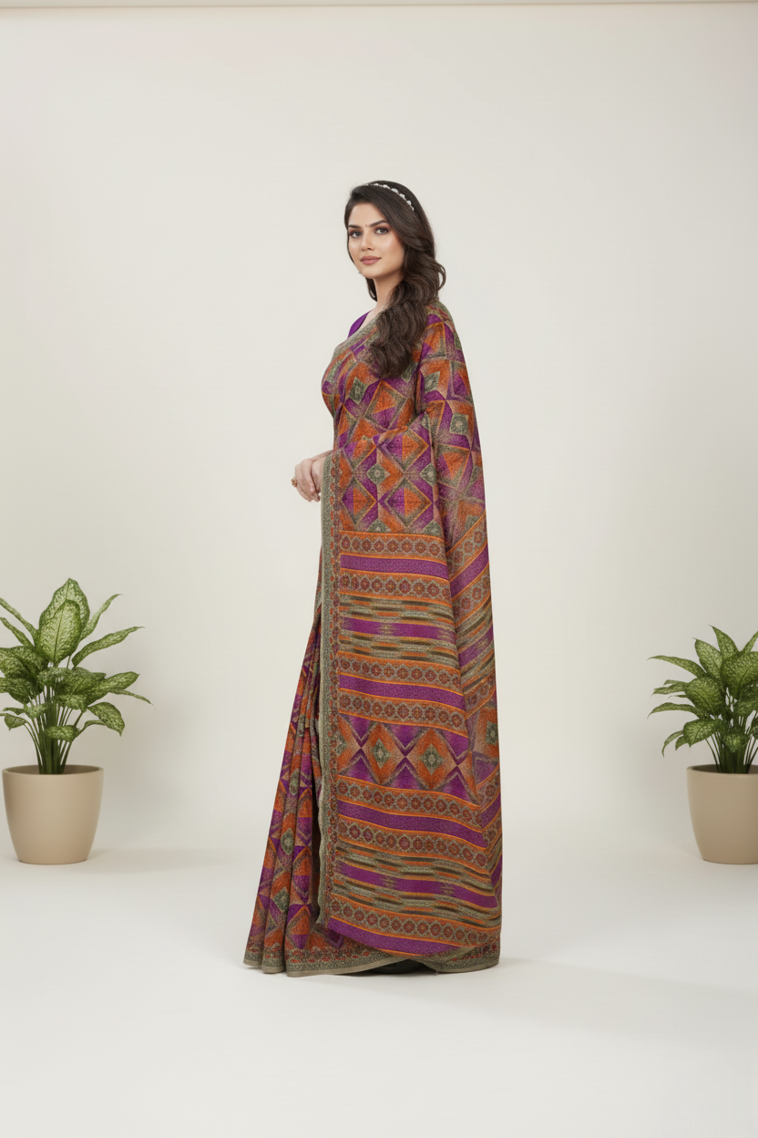 Kasturi Cotton Printed Saree Purple