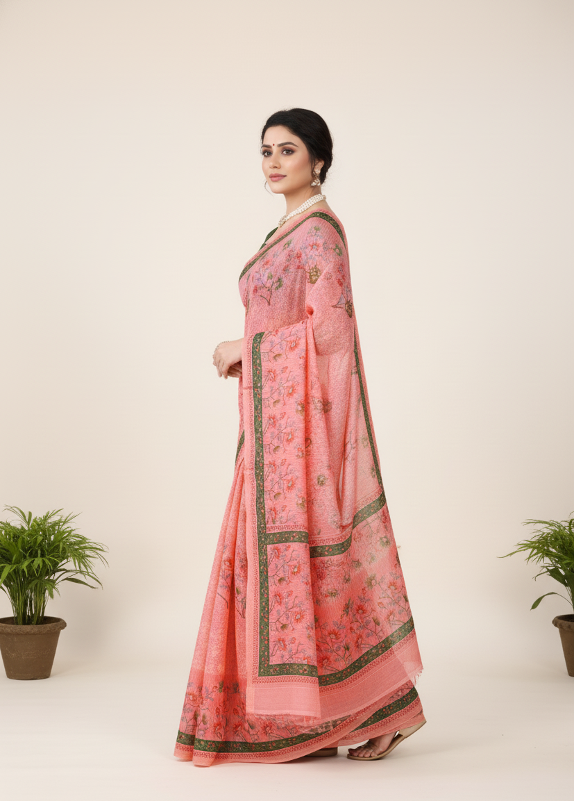 Dusty Beauty 3 Cotton Printed Saree Peach-Pink 3931