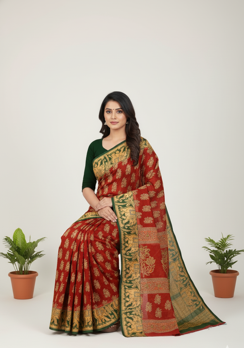 Vadhushree 1 Cotton Printed Saree Maroon