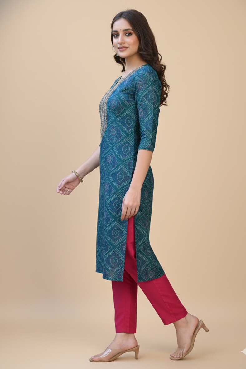 Rang Cotton Embroidered Kurti Set 1001