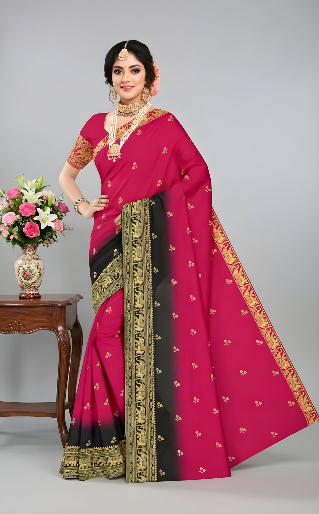Moti Chur Cotton Embroidered Saree With BP 215519