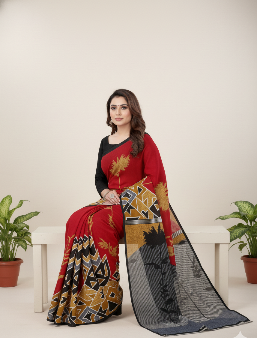 Sonar Bangla 31 Cotton Printed Saree Madder Red