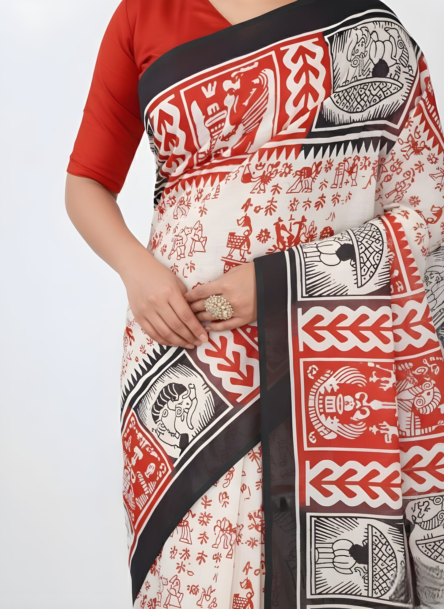 Srimoyee Cotton Printed Saree White