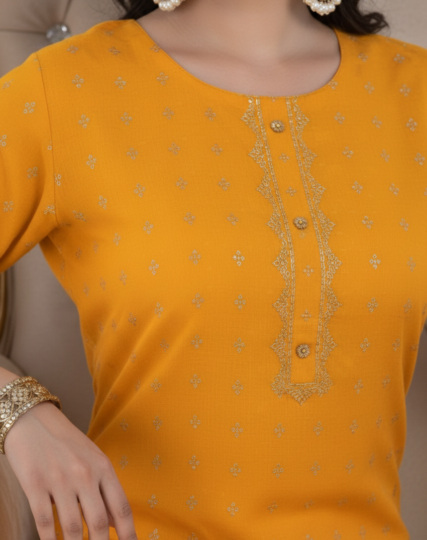 Golden Girl Combo Cotton Kurti Set Yellow