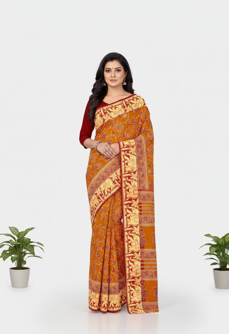 Vadhushree 1 Cotton Printed Saree Mustard